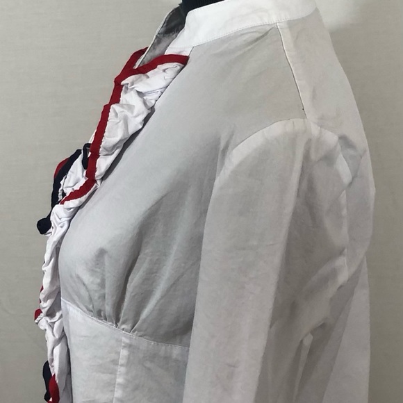 Tekbir Women Blouse Buttons Notched V- Neck Size S Ruffles Long Sleeves =D - Picture 6 of 12